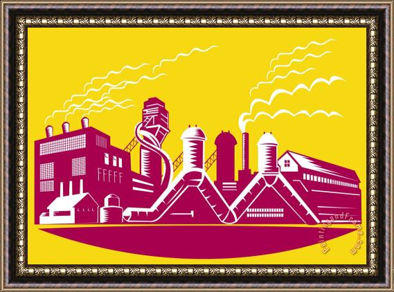 Collection 10 Factory Building Power Plant Retro Framed Print