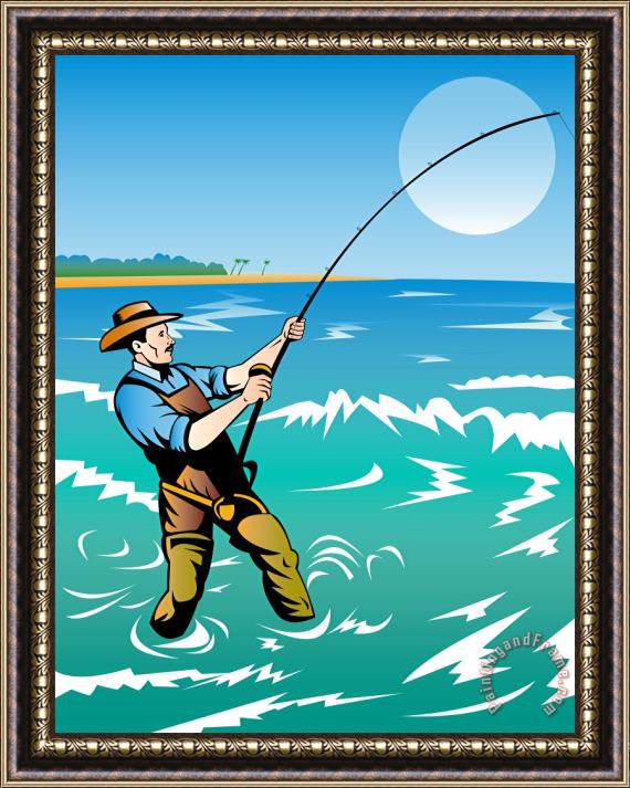 Collection 10 Fisherman surf casting Framed Painting
