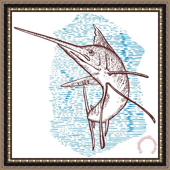 Collection 10 Marlin Woodcut Framed Print
