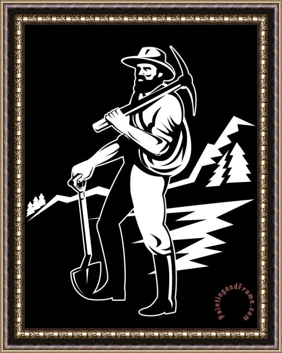 Collection 10 Miner With Pick Axe And Shovel Framed Painting