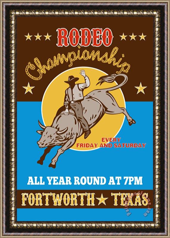Collection 10 Rodeo Cowboy Bull Riding Poster Framed Painting