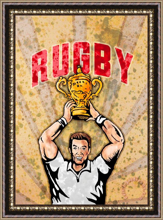 Collection 10 Rugby Player Raising Championship World Cup Trophy Framed Print