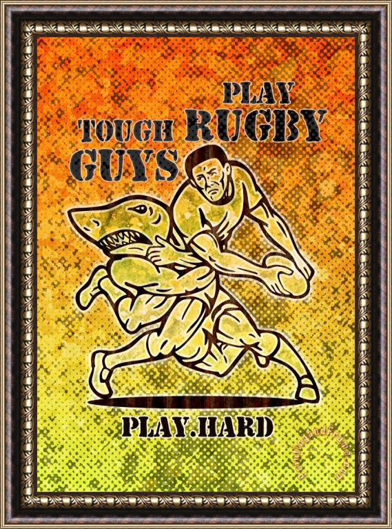 Collection 10 Rugby player running with ball attack by shark Framed Print