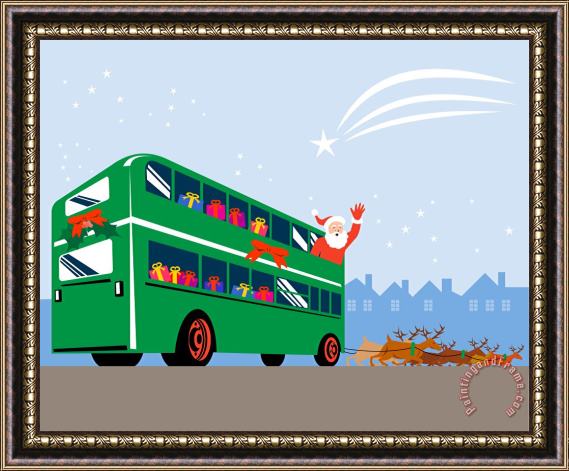 Collection 10 Santa Claus Double Decker Bus Framed Painting