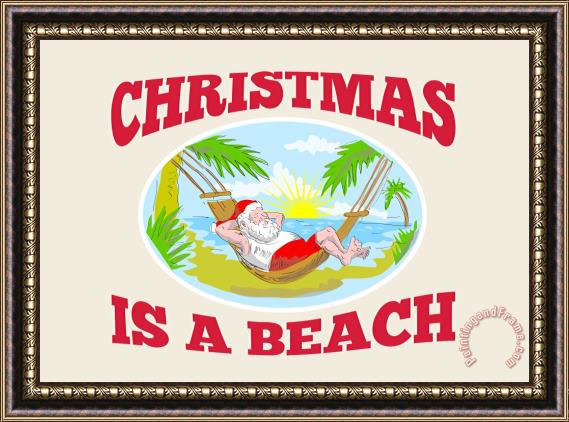 Collection 10 Santa Claus Father Christmas Beach Relaxing Framed Painting