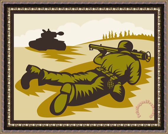 Collection 10 Soldier Aiming Bazooka Framed Painting