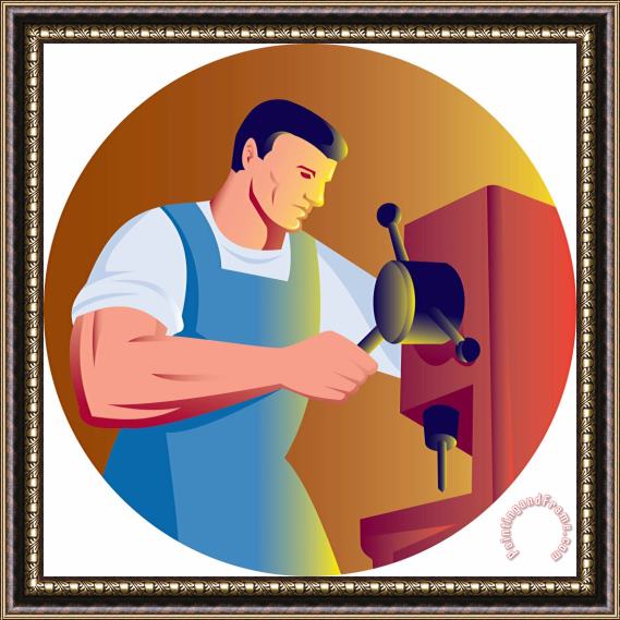 Collection 10 Trade Factory Worker Working With Drill Press Framed Print