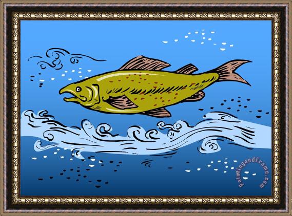 Collection 10 Trout Fish Swimming Underwater Framed Painting