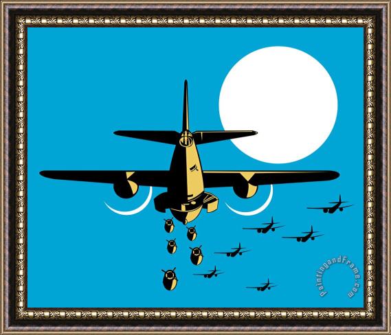 Collection 10 World War Two Bomber Airplanes Drop Bomb Retro Framed Painting