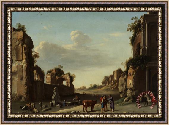 Cornelis van Poelenburgh Roman Ruins with a Merchant Buying Bull Framed Print