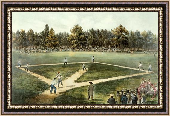 Currier and Ives The American National Game of Baseball Grand Match at Elysian Fields Framed Painting