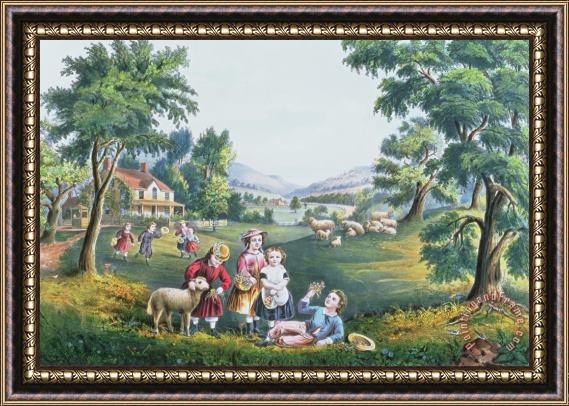 Currier and Ives The Four Seasons of Life Childhood Framed Print