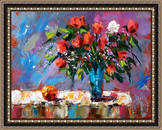 Debra Hurd Roses And A Peach Framed Painting