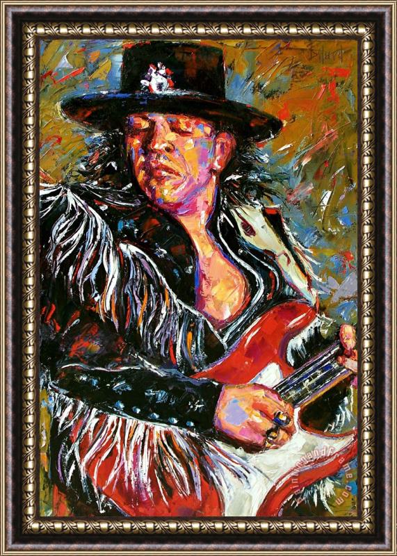 Debra Hurd Stevie Ray Red Guitar Framed Painting