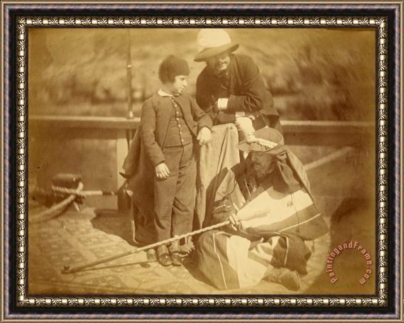 Despoineta (group Portrait of Two Occidental Men And a Boy on a Boat in The Nile River) Framed Print