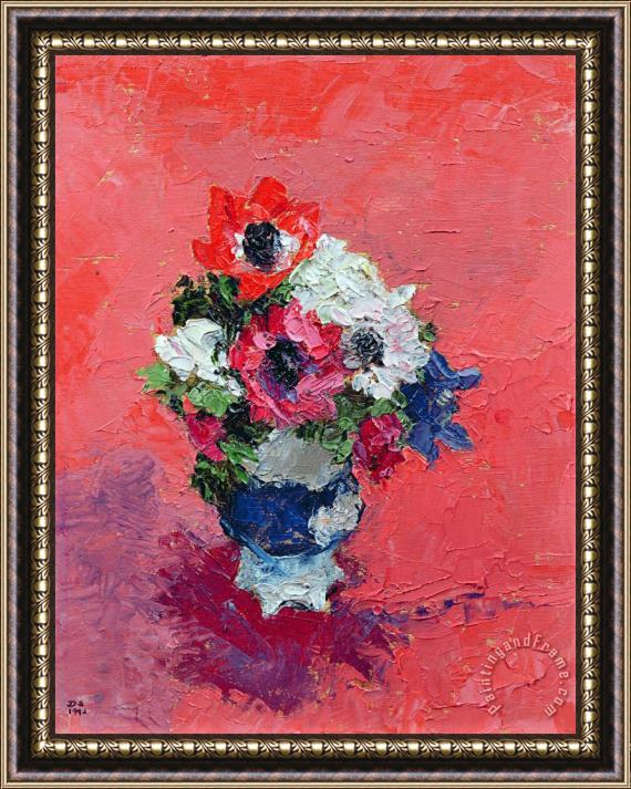 Diana Schofield Anemones On A Red Ground Framed Painting