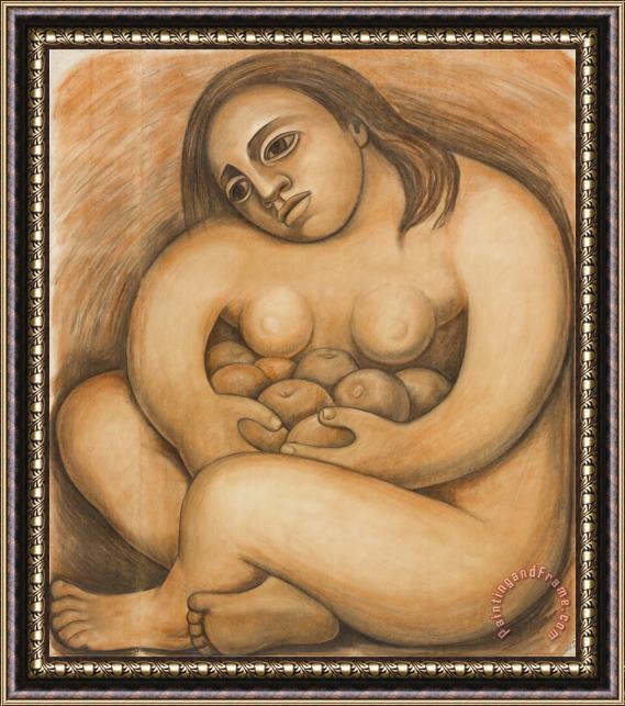 Diego Rivera Woman Holding Fruit Framed Painting