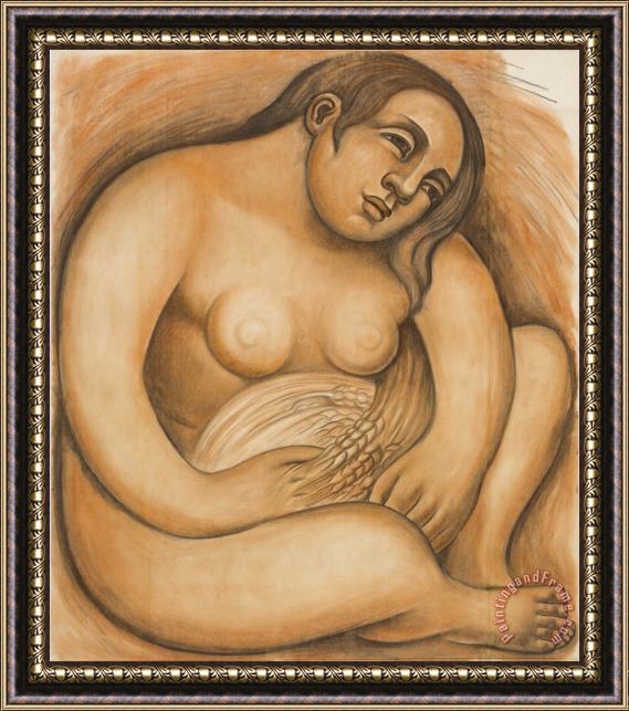 Diego Rivera Woman Holding Grain Framed Painting