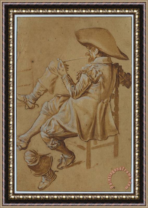 Dirck Hals Seated Man Smoking a Pipe Framed Painting
