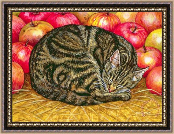 Ditz Left Hand Apple Cat Framed Painting