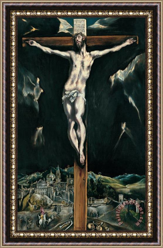 Domenikos Theotokopoulos, El Greco Christ Crucified with Toledo in The Background Framed Print