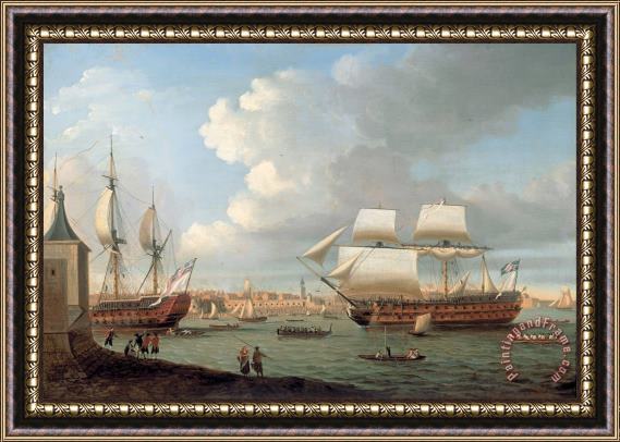 Dominic Serres Foudroyant And Pegase Entering Portsmouth Harbour, 1782 Framed Painting