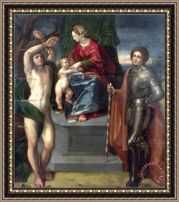 Dosso Dossi Madonna Enthroned with Child And Saints Conserved at The Galleria Estense in Modena Framed Print