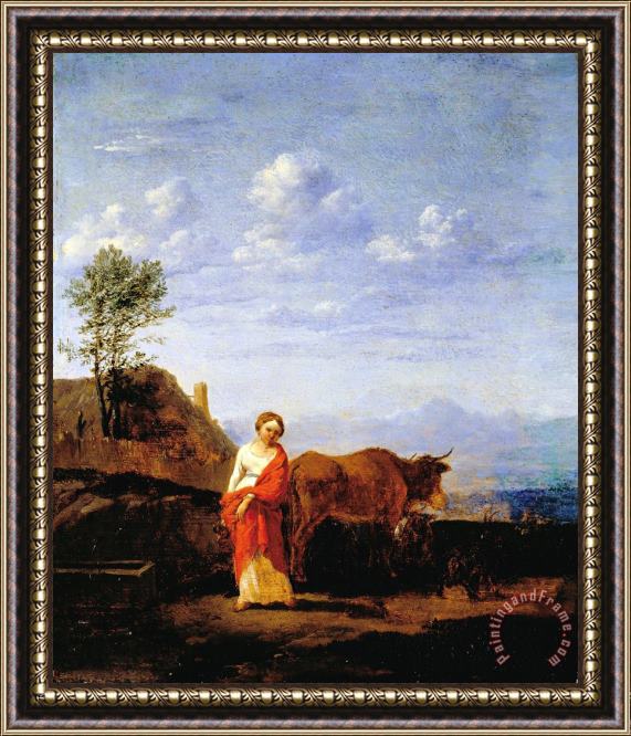 Du Jardin, Karel A Woman with Cows on a Road Framed Print