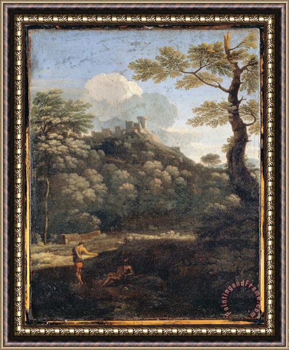 Dughet, Gaspard A Castle in a Wood Framed Painting