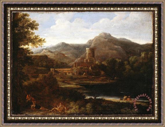 Dughet, Gaspard Village Near a Lake Framed Painting