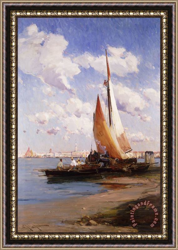 E Aubrey Hunt Fishing Craft With The Rivere Degli Schiavoni Venice Framed Print