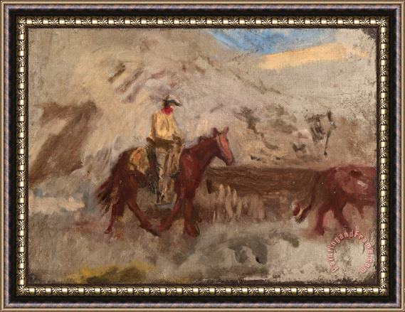 Eadweard J. Muybridge Sketch of a Cowboy at Work Framed Painting