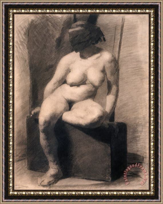 Eadweard J. Muybridge Study of a Seated Nude Woman Wearing a Mask Framed Print