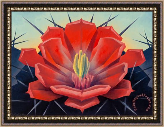 Ed Mell Red Hedgehog, Cactus Flower Framed Painting
