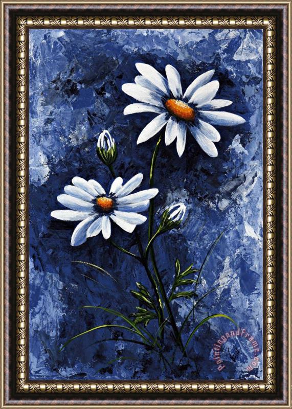 Edit Voros My flowers - Daisies blue Framed Print