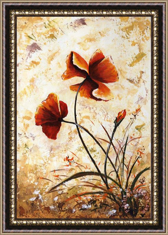 Edit Voros My flowers - Rust Poppies 2 Framed Painting