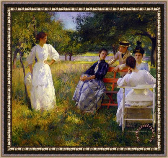 Edmund Charles Tarbell In The Orchard Framed Painting