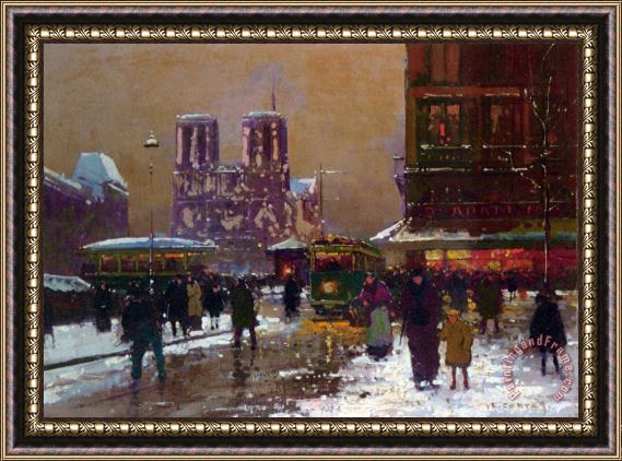 Edouard Leon Cortes Notre Dame, St. Michel, Under Snow Framed Painting