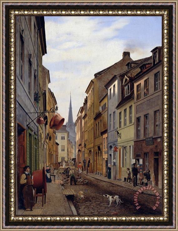 Eduard Gaertner Die Parochialstrasse Framed Painting