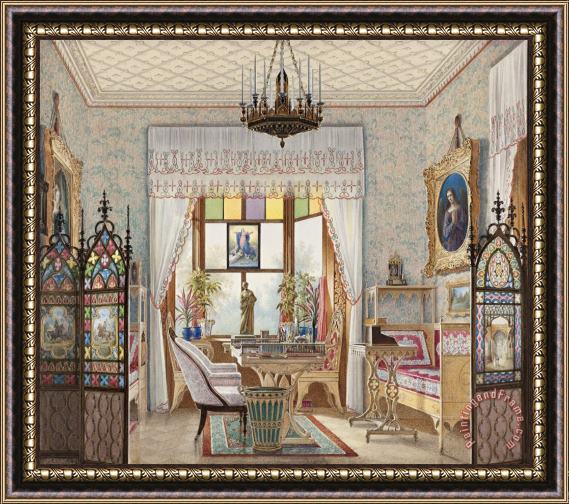 Eduard Petrovich Hau Empress Alexandra Feodorovna's Sitting Room, Cottage Palace, St. Petersberg, Russia Framed Painting