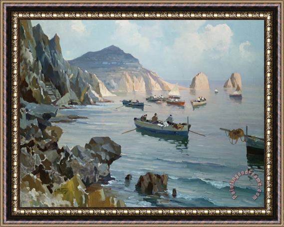 Edward Henry Potthast Boats In A Rocky Cove Framed Painting
