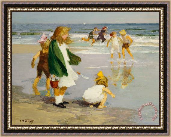 Edward Henry Potthast Play in the Surf Framed Painting