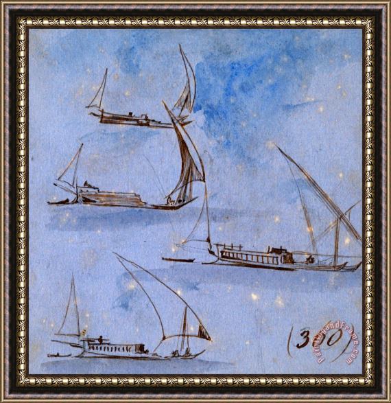 Edward Lear Studies of Boats on The Nile Framed Painting
