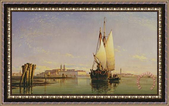 Edward William Cooke The Euganean Hills And The Laguna Of Venice - Trabaccola Waiting For The Tide Sunset Framed Print