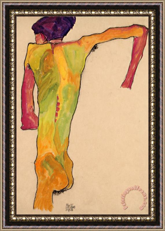 Egon Schiele Male Nude, Propping Himself Up Framed Print