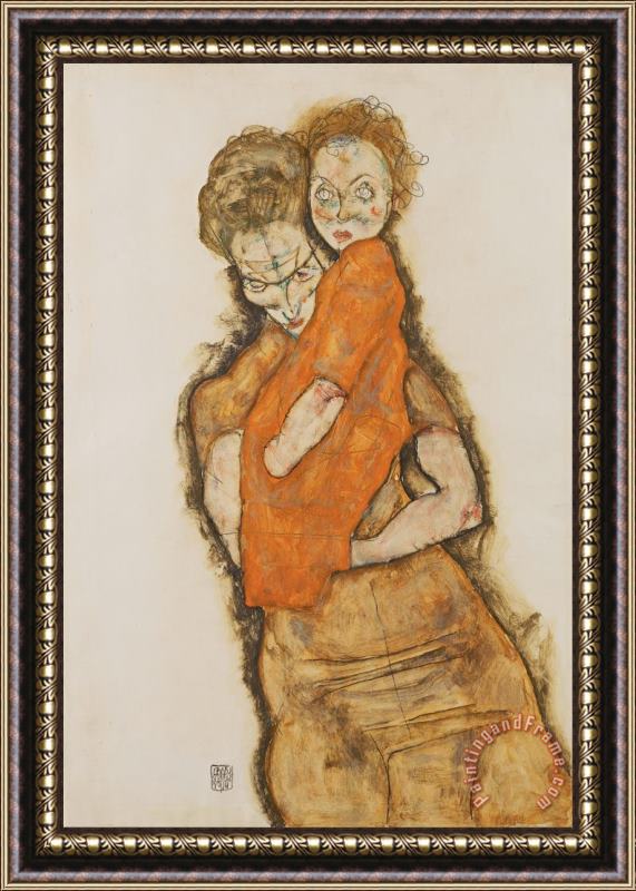 Egon Schiele Mother And Child Framed Painting