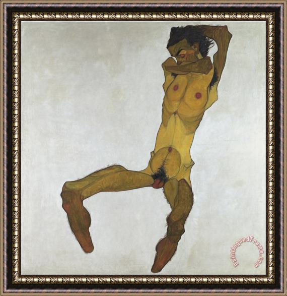 Egon Schiele Seated Male Nude (self Portrait) Framed Painting