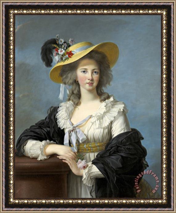 Elisabeth Louise Vigee Lebrun The Duchesse De Polignac Wearing a Straw Hat Framed Painting