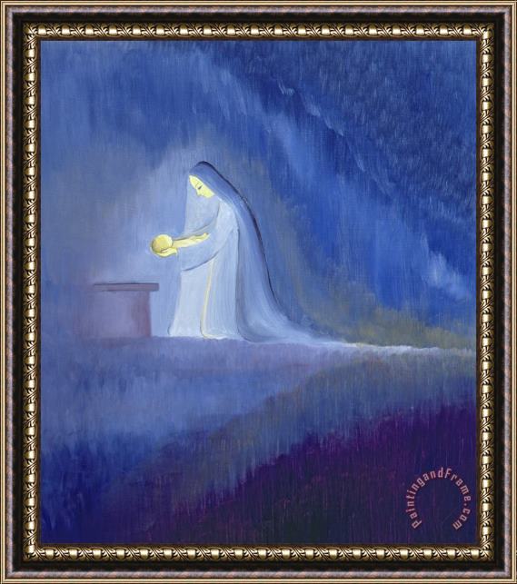 Elizabeth Wang The Virgin Mary cared for her child Jesus with simplicity and joy Framed Painting