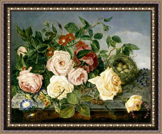 Eloise Harriet Stannard Still Life of Roses And Morning Glory Framed Painting